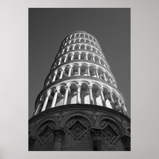 Black & White Leaning Torn i Pisa Italien Poster (Framsidan)