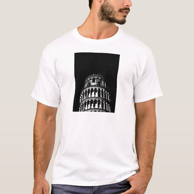 Black White Leaning Torn i Pisa Italien T Shirt (Framsida)