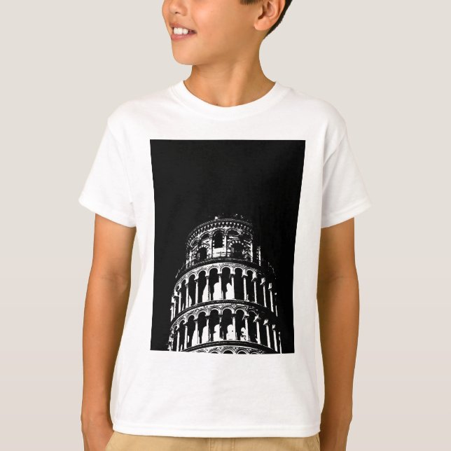Black White Leaning Torn i Pisa Italien T Shirt (Framsida)