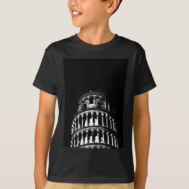 Black White Leaning Torn i Pisa Italien T Shirt (Framsida)