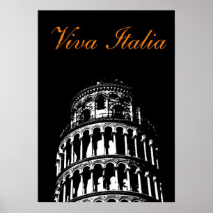 Black White Leaning Torn i Pisa Italien Travel Poster