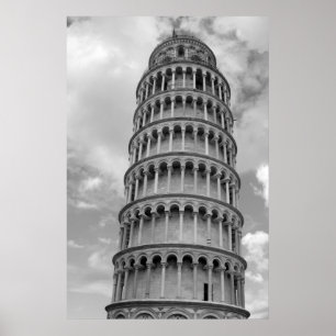 Black & White Leaning Torn i Pisa Travel Poster