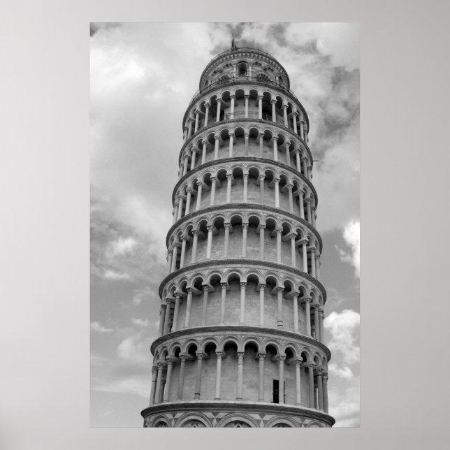 Black & White Leaning Torn i Pisa Travel Poster (Framsidan)