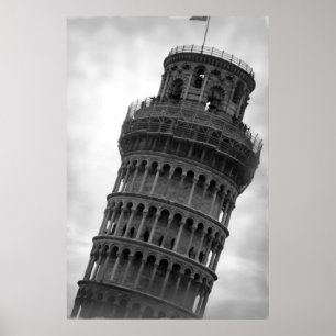 Black & White Leaning Torn i Pisa Travel Poster