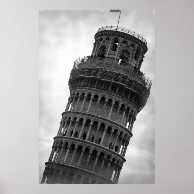 Black & White Leaning Torn i Pisa Travel Poster (Framsidan)