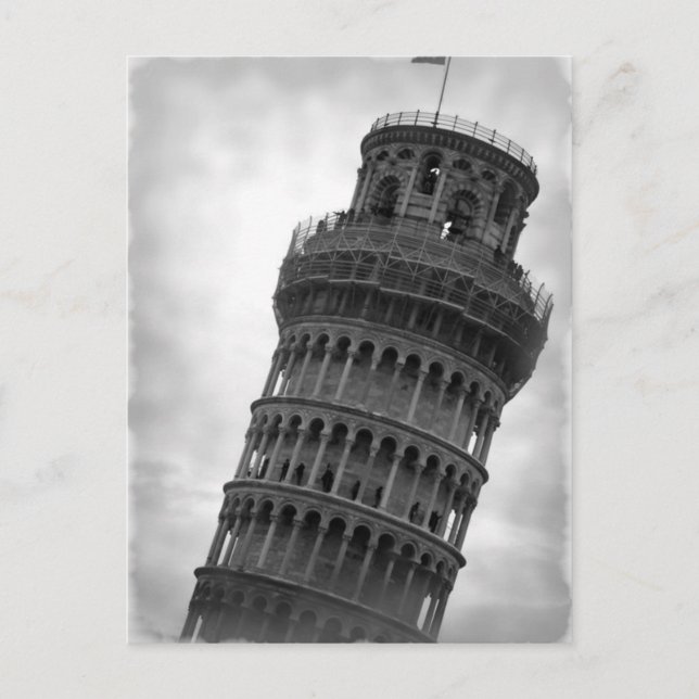 Black & White Leaning Torn på Pisa Postcard Vykort (Framsida)