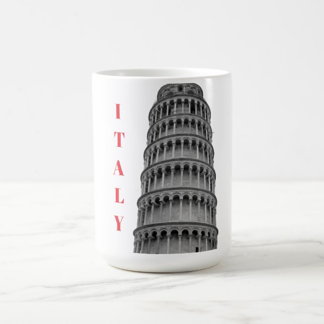 Black White Leaning Tower of Pisa Italy Kaffemugg (Center)