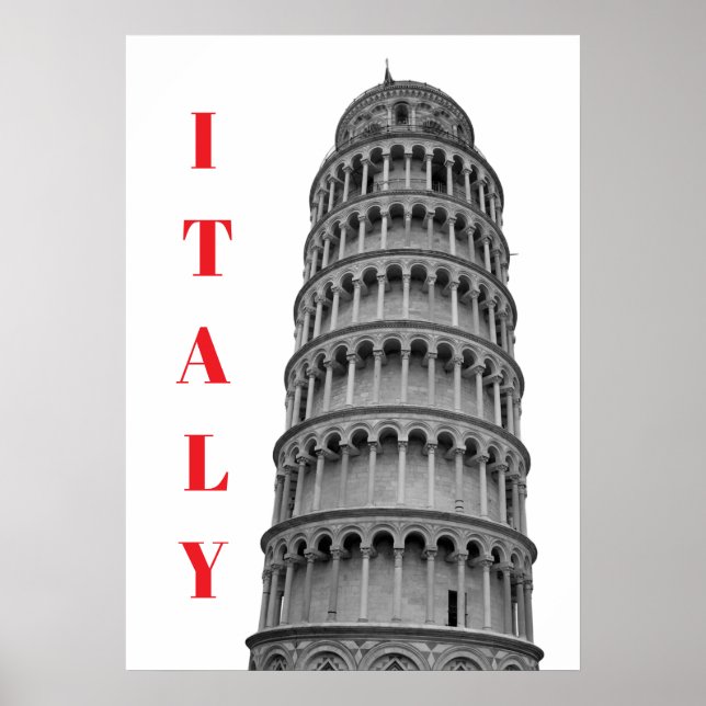 Black White Leaning Tower of Pisa Italy Poster (Framsidan)