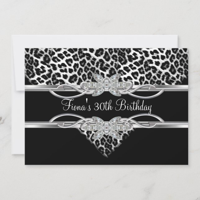 Black White Leopard 30th Diamond Jewel Inbjudningar (Framsida)