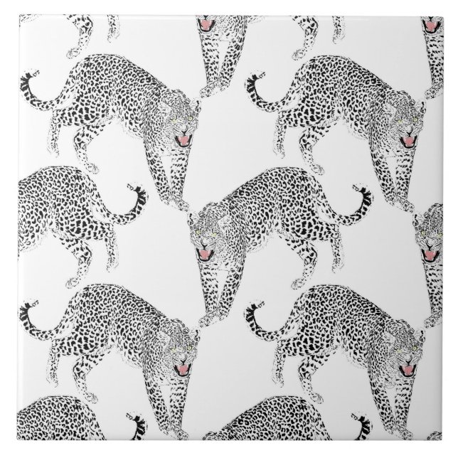 Black White Leopard Kakelplatta (Framsidan)