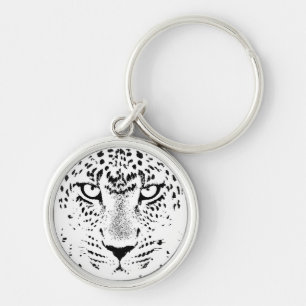 Black & White Leopard Öga Rund Silverfärgad Nyckelring