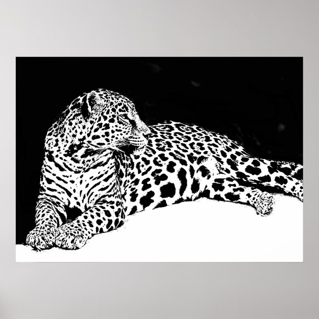 Black White Leopard Poster pop Art Vild Animal (Framsidan)