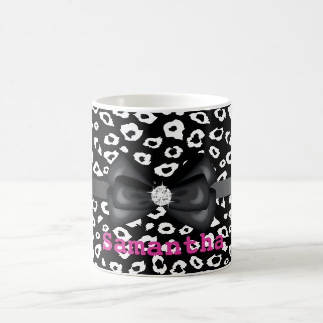 Black White Leopard Print med Bow Personlig Kaffemugg (Center)