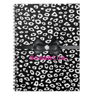 Black White Leopard Skriv ut med Bow Anteckningsbok