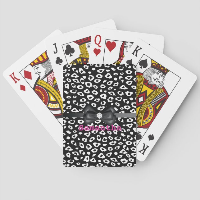 Black White Leopard Skriv ut med Bow Casinokort (Baksidan)