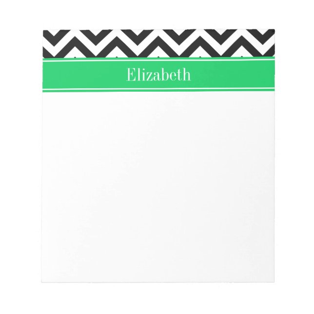 Black White LG Chevron Emerald Namn Monogram Anteckningsblock (Framsida)