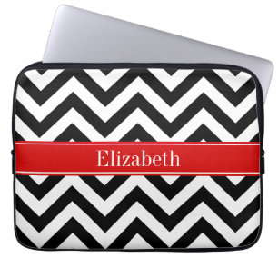 Black White LG Chevron Red Namn Monogram Laptop Fodral