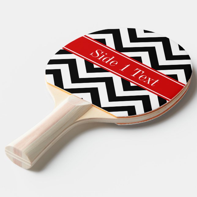 Black White LG Chevron Red Namn Monogram Pingisracket (Frontvinkel)