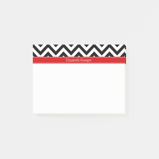Black White LG Chevron Red Namn Monogram Post-it Block (Framsida)