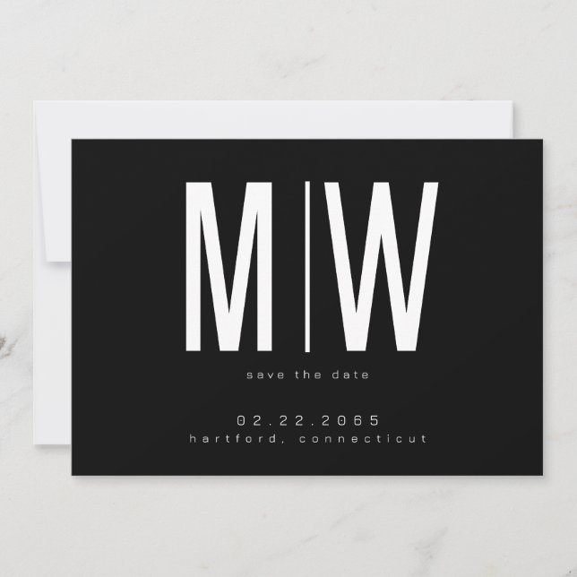 Black & White Lg. Monogram Bröllop spara datum Datumet (Framsida)