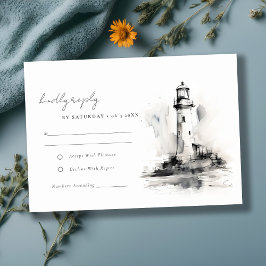 Black & White Lighthouse Nautical Bröllop OSA Kort