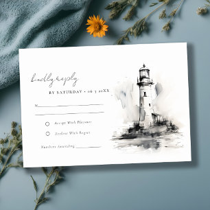 Black & White Lighthouse Nautical Bröllop OSA Kort