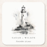 Black & White Lighthouse Nautical Sketch Bröllop Underlägg Papper Kvadrat<br><div class="desc">Om du vill ha fler anpassningar eller andra matchande artiklar kan du kontakta mig på yellowfebstudio@gmail.com</div>
