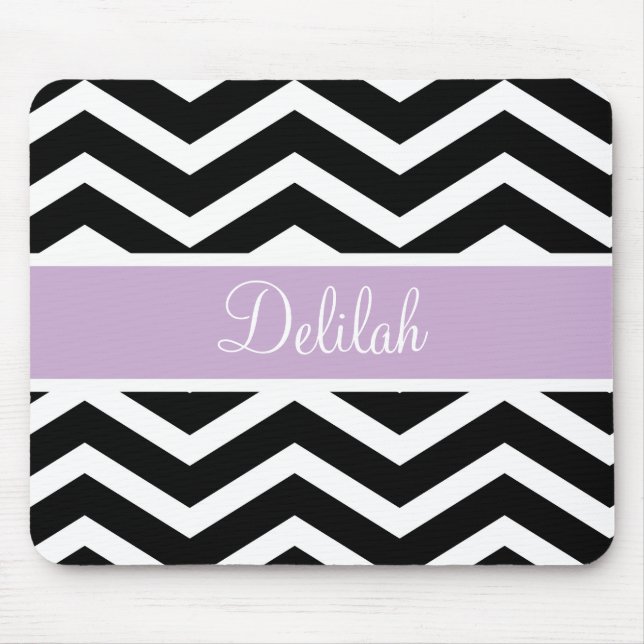 Black White Lila Chevron Anpassningsbar Musmatta (Framsidan)
