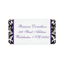 Black White Lila Damask Hearts Adress Label 2 Adressetikett