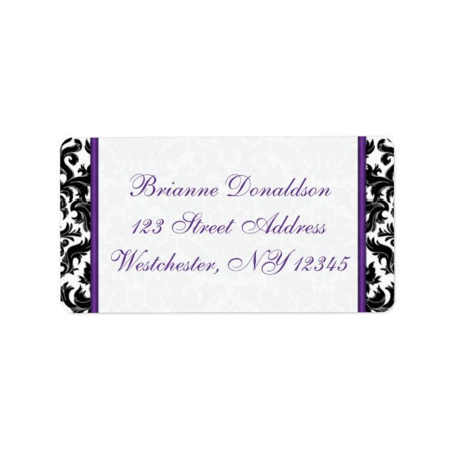 Black White Lila Damask Hearts Adress Label 2 Adressetikett (Framsidan)