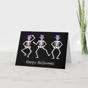 Black White Lila Halloween Skeleton Bones Dance Kort