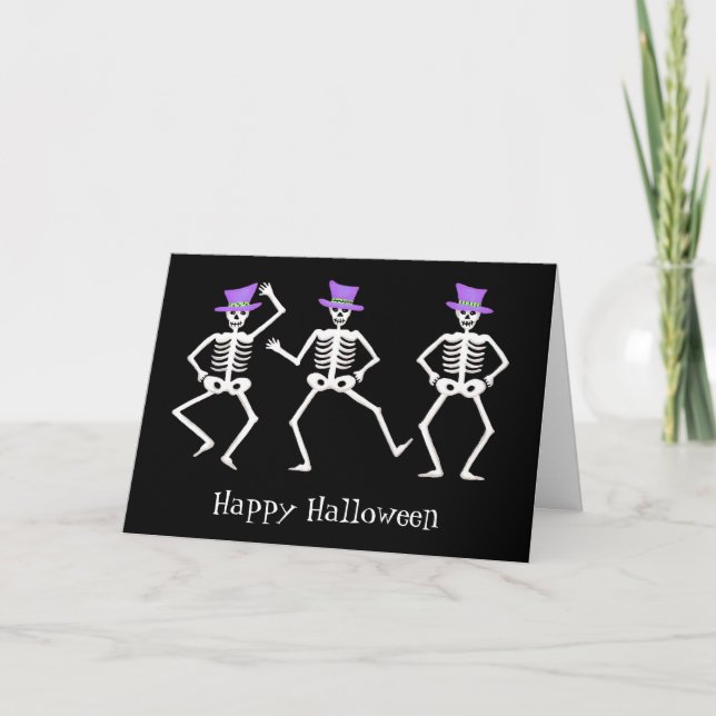 Black White Lila Halloween Skeleton Bones Dance Kort (Framsida)