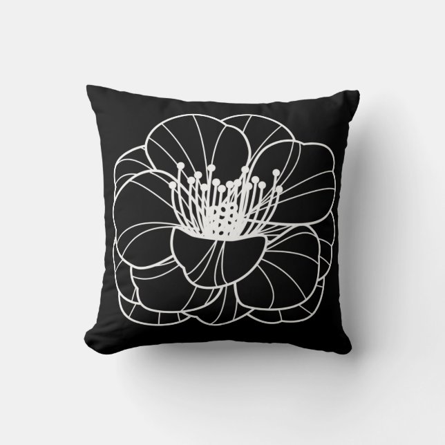 Black & White Lily Illustration Pillow Kudde (Framsida)