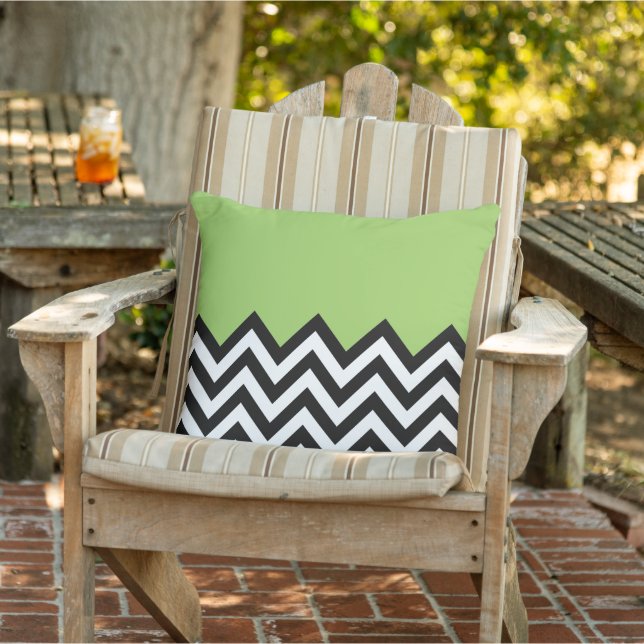 Black White Lime Green Zigzag Chevron Mönster Kudde (Stol)
