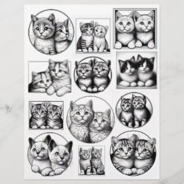 Black & White Line Art Teckning av Kitten Pairs