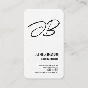 Black White Linen Monogram minimalist Modern Plain Visitkort