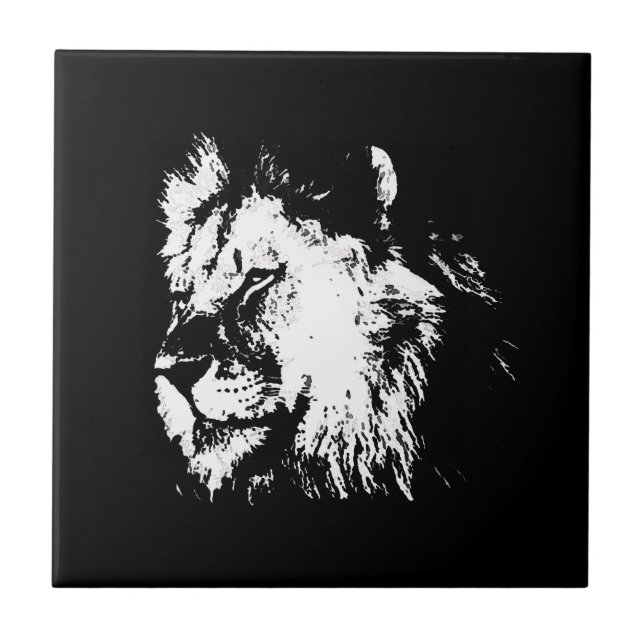 Black White Lion - Animal Pop Art Kakelplatta (Framsidan)
