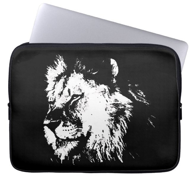 Black White Lion - Animal Pop Art Laptop Fodral (Framsidan)