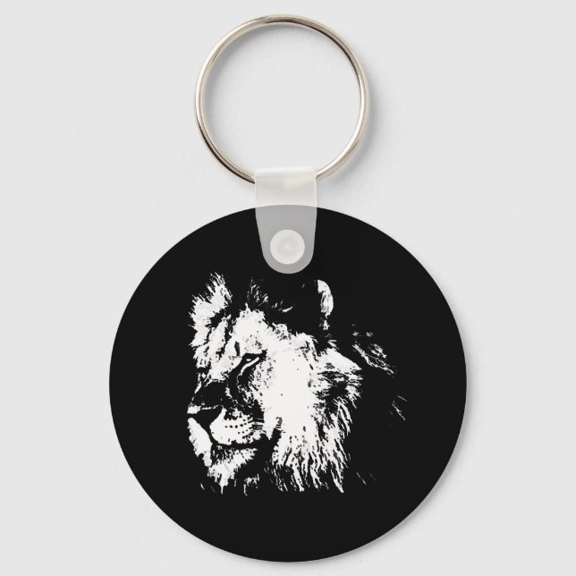 Black White Lion - Animal Pop Art Nyckelring (Framsida)