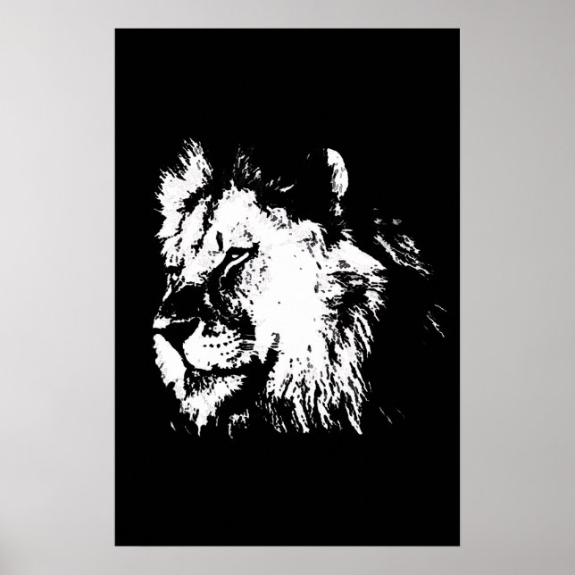 Black White Lion - Animal Pop Art Poster (Framsidan)