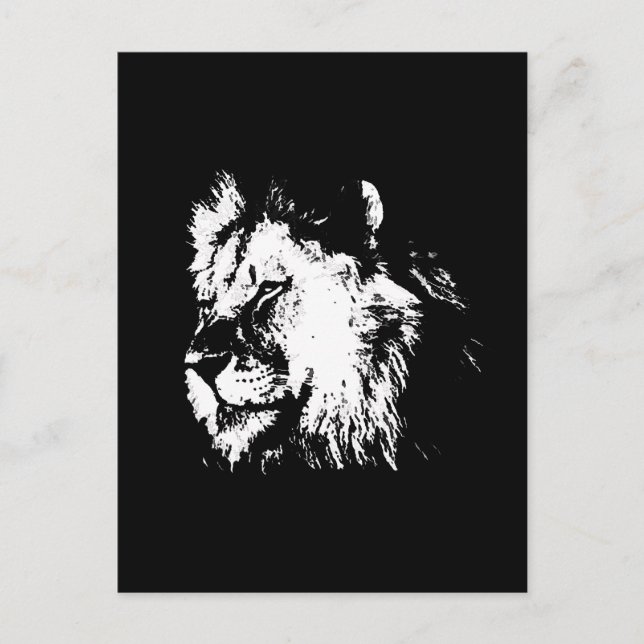 Black White Lion - Animal Pop Art Vykort (Framsida)