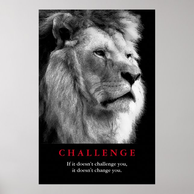 Black White Lion Motivational Challenge Poster (Framsidan)