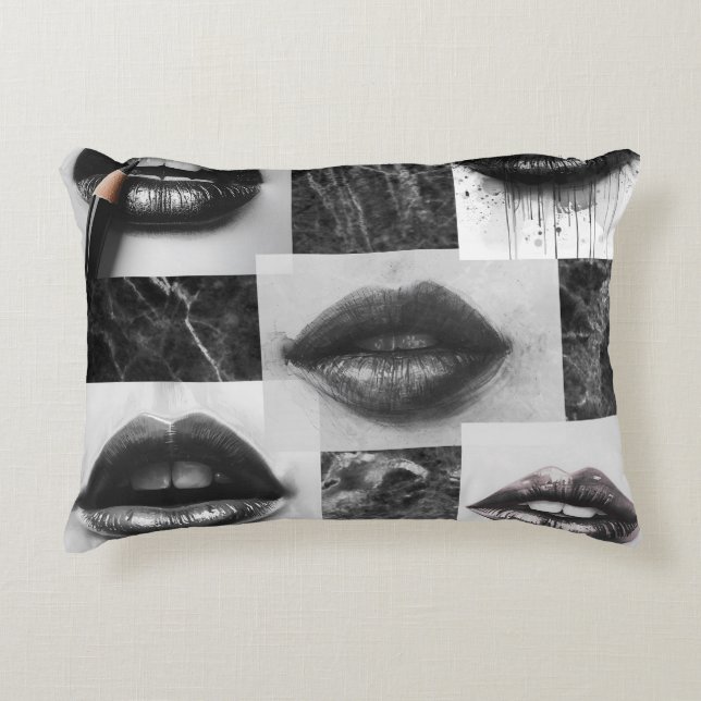 Black & White Lips Collage Accent Pillow Prydnadskudde (Framsidan)