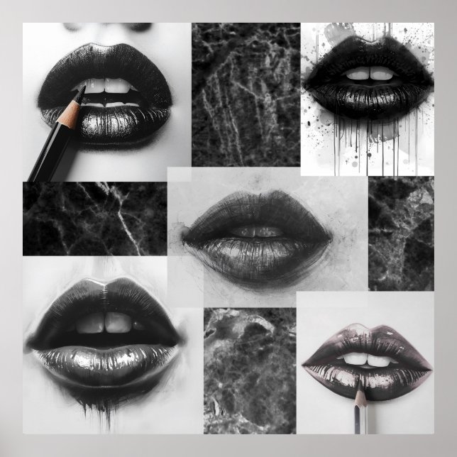 Black & White Lips Collage Poster – Modern Fashion (Framsidan)