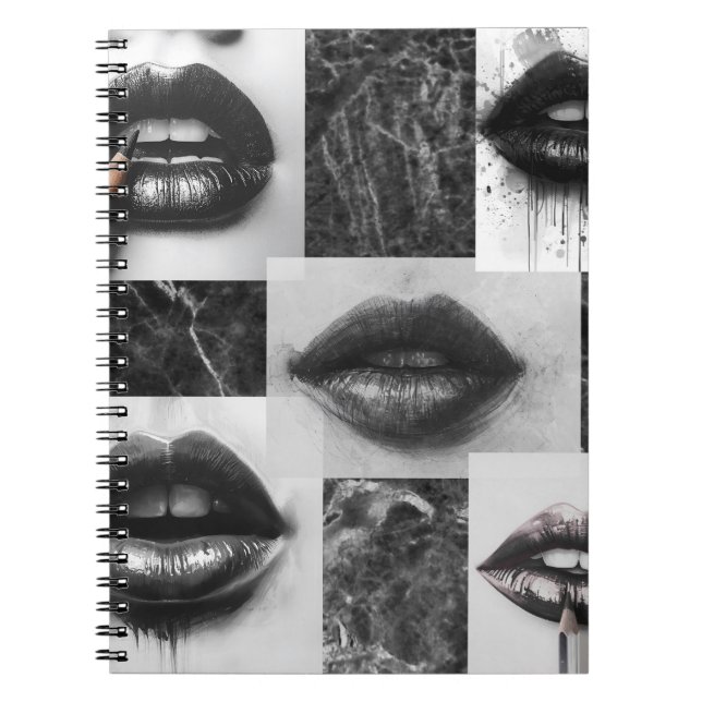 Black & White Lips Collage Spiral Notebook Anteckningsbok (Framsidan)