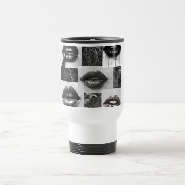 Black & White Lips Collage Travel Mug – Coffee Cup Resemugg (Center)