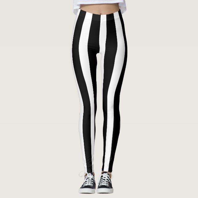 Black & White Lodrät Rand Halloween Costume Leggings (Framsida)