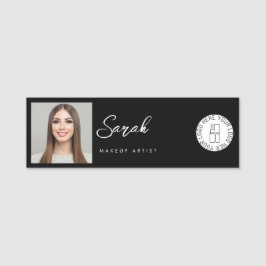 Black White Logo Photo Makeup Employee Namnbricka