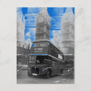 Black & White London Buss & Big Ben Postcard Vykort