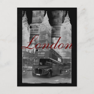 Black & White London Buss & Big Ben Postcard Vykort